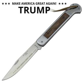 Make America Great Again! TRUMP Steel Manual Folding Knife W/ Engravable Wood Handle