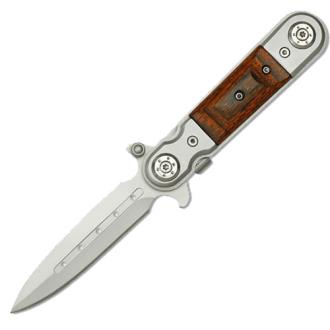 Gentleman's Tactical Classic Stiletto Style Assisted Open Knife Hardwood Handle