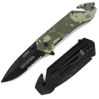 Army Rescue Folder Spring Assist Tactical Knife Belt Cutter Glass Breaker