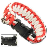 AZ869 - Skullz Survival Whistle 17.06 FT Paracord Bracelet-Red &amp; White