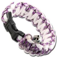 AZ927 - Skullz Survival Military Paracord Bracelet - Purple Camo &amp; White