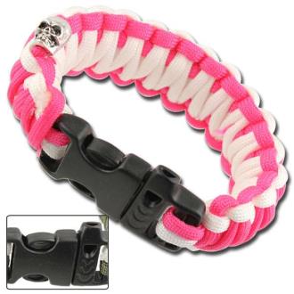 Skullz Survival Whistle 17.06 FT Paracord Bracelet Pink White