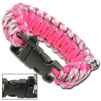 Skullz Survival Whistle 17.06 FT Paracord Bracelet Double Pink