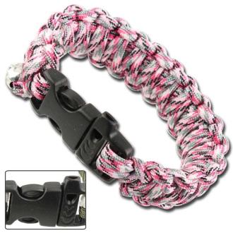 Skullz Survival Whistle 17.06 FT Paracord Bracelet Pink Camo