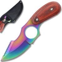 226098COL - Rainbow Blade Skinner  Hunting Knife Frost Wood Handle