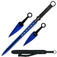 63105-1-BL - NINJA  BLUE SWORD With 2 pcs Throwing Knife Set