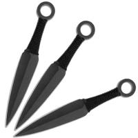 TK086BK-3 - 9in  Set of 3 Ninja Throwing Knives  Black