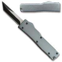979-TGY - Electrifying California Legal OTF Dual Action Knife Tanto Blade Grey Handle