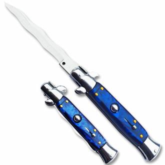 9.5 Anomaly Stiletto Blue Automatic Knife Kris Satin Plain