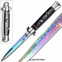 A-10-RBK - Rainbow Damascus Pattern Black Automatic Stiletto Knife