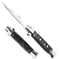 ST-6BK - Godfather Italian Stiletto Switchblade Black And Marble Finish Handle Silver Blade