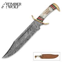 17-TW429 - Timber Wolf Custom Stag Damascus Fixed Blade Bowie Knife