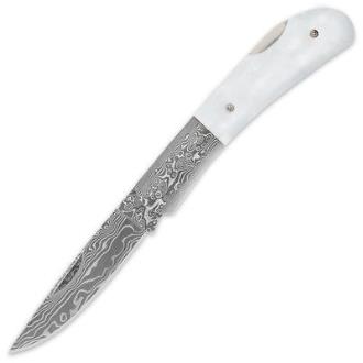 Kriegar Real Pearl Lockback Folding Knife Damascus - KG127