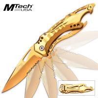 19-MC2392 - MTech Ballistic Assisted Opening Gold Tactical Folding Knife