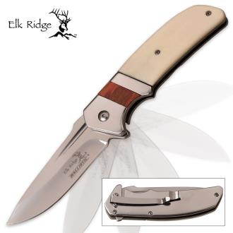 Elk Ridge Ballistic Barndoor Assisted Opening Pocket Knife Genuine Bone and Brown Pakkawood