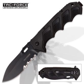Tac Force Ironclad Speedster Assisted Opening Pocket Knife Partially Serrated All Black
