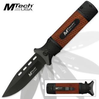 Mtech USA Steely Assisted Opening Pocket Knife Black Blade Finish Brown Handle Scales