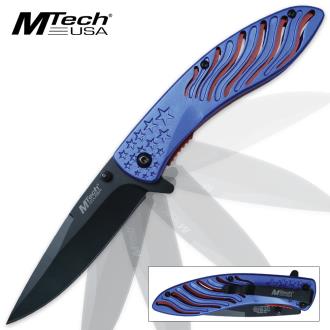 Mtech USA Stars and Stripes Assisted Opening Pocket Knife Metallic Blue