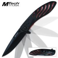 19-MC40733 - MTech USA Stars and Stripes Assisted Opening Pocket Knife - Black with Red Accents