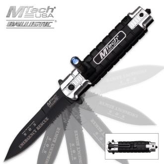 Mtech Ballistic Emergency Rescue Assisted Opening Pocket Knife With LED Light