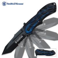 19-SWBLOP3TBLS - Smith &amp; Wesson Black Ops Assisted Opening Pocket Knife Blue Tanto