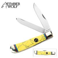 TW233 - Timber Wolf Yellow Turquoise Trapper Pocket Knife - TW233