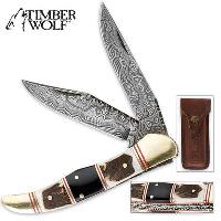 TW262 - Timber Wolf Filework Hunter Folding Knife Damascus - TW262