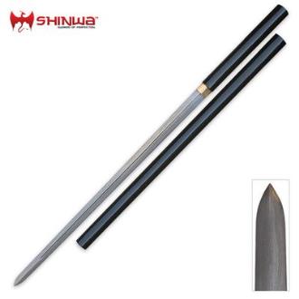 Shinwa Black Shikomizue Double Edged Ninja Sword Black Damascus Steel - KZ351DDZ