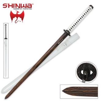 Shinwa White Emperor Double Edged Katana Samurai Sword Black Damascus Blade - KZ747DN