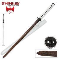KZ747DN - Shinwa White Emperor Double Edged Katana Samurai Sword Black Damascus Blade - KZ747DN
