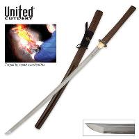 UC2582 - United Black Rurousha Leather Forged Katana Sword Damascus - UC2582