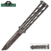 BC31141 - Bear &amp; Son Butterfly Knife Damascus Tanto - BC31141