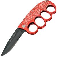 B-162-RD-CB - Circuit Board Trigger Action Knuckle Duster Folder Red Serrated