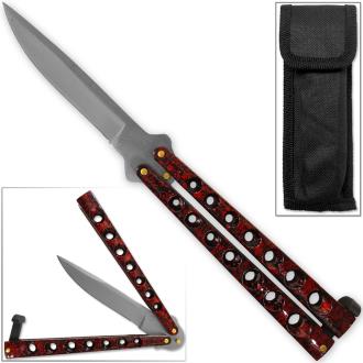 Scoundrel Alloy Balisong Butterfly Knife Red Black Marble Matrix