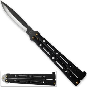 Executive Butterfly Balisong Knife Black Handle with Silver Stainless Blade 10.25in Flipper
