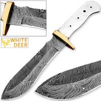 BDM-2367 - White Deer Blank Blade Damascus Steel Skinner Knife Copper Guard 11in Full Tang