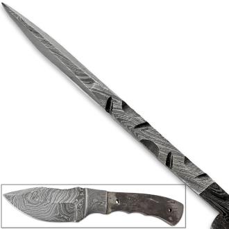 1095HC Damascus Steel Skinner Knife Blank DIY Make-Your-Own Handle