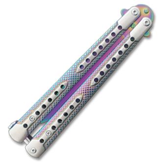Swift Titanium Balisong Two-Tone Titanium Coated Butterfly Knife Curved Blade