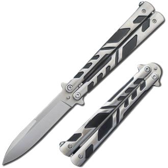 Swift Silver and Black Spear Point Single Edge Blade Balisong Butterfly Knife