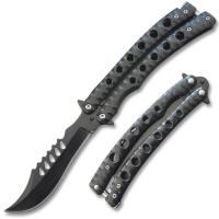 BF-203BK - Serrated Swift Black Handle  Balisong  Black Blade Coated Butterly Knife Curved Blade