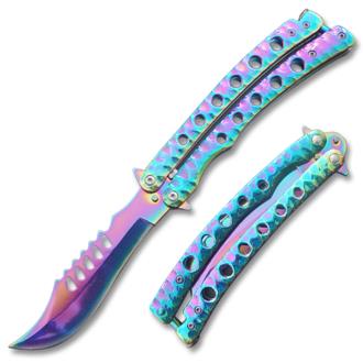 Titanium Balisong Two-Tone Titanium Coated Butterfly Knife Curved Blade