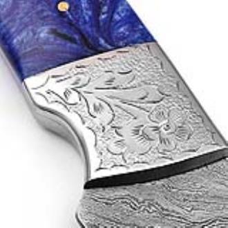 White Deer Damascus Steel Knife Black Blue Buffalo Horn Handle