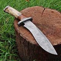 DFM-2 - Custom Made Damascus Steel Kukri Knife w/ Wood &amp; Camel Bone