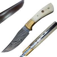 DM-043 - Custom Damascus Steel Hunting Knife Camel Bone Handle