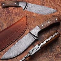 DM-1024 - WHITE DEER Hunters Legend Damascus Steel Knife Walnut Wood Handle &amp; Mosaic Pin