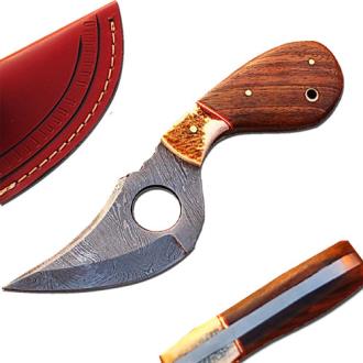 Custom Damascus Steel Skinner Knife Stag Walnut Wood