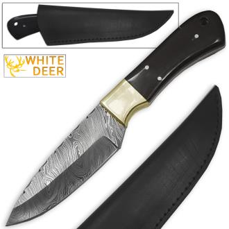 White Deer Custom Made Damascus Steel Knife Buffalo Handle