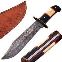 DM-2148 - White Deer Hulking Damascus Bowie Knife Handmade w Guard XXL Grip