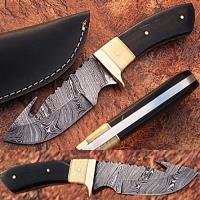 DM-2164 - WHITE DEER Damascus Steel Hunting Knife Camel Bone &amp; Buffalo Horn Handle