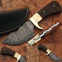 DM-2166 - Damascus Steel Skinner Knife w/ Walnut Wood &amp; Camel Bone Handle